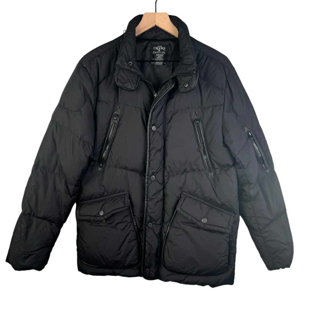 Crooks & Castles Puffer Jacket Men Medium Black Mult-Pockets Winter Warm Thick